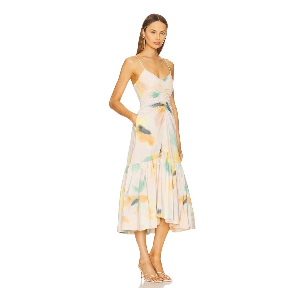 A.L.C. Lindsey Midi Dress Cream Watercolor Tie Dye Sleeveless Pockets Sz 0 - Picture 3 of 14